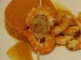 Crevettes et St Jacques, purée de patate douce, sauce gingembre - orange