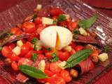 Salade de tomates, magret de canard fumé et oeuf mollet