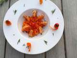 Crevettes marinées ail et romarin, carotte croquante