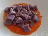 Gnocchi violets (sans oeufs), sauce à la courge parfumée à l'huile de truffe