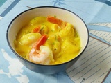 Curry de crevettes, banane plantain et mangue