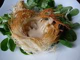 Petits nids de cheveux d'ange (kadaif) camembert et cidre pour Pâques, sauce au cidre