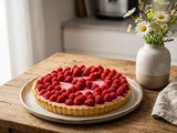 Tarte sablée au coulis de framboises et chantilly