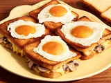 Toasts gratinés emmenthal, champignons et œuf au plat