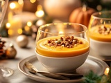 Verrines festives : velouté de butternut aux éclats de châtaignes et sa mousse de chèvre