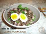 Salade de lentilles vertes, jambon et œufs mollets