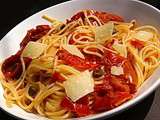 Spaghetti aux tomates, câpres et origan