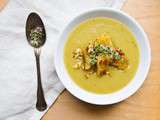 Velvety Potato & Leek Soup w/ Chunky Garlic Croutons