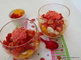 Dessert à la 6.4.2 : mangue, fraises, meringues, sorbet