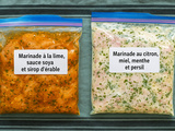Deux marinades pour poulet : à la lime, sauce soya et sirop d’érable et au citron, yogourt, miel, menthe et persil