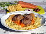 Tagliatelles aux boulettes fourrées au Curé Nantais, sauce aux carottes nantaises
