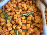 Butternut et patate douce au four, parmesan, chapelure et huile d'olive