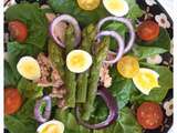 Salade épinards asperges et oeufs caille