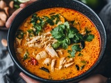 Découvrez l’Exquise Soupe Thaï au Poulet, Lait de Coco et Curry Rouge : Voyage Culinaire Garanti