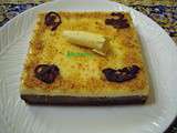 Gâteau au pain d'épices, compote rhubarbe pomme, crème chocolat blanc ricotta