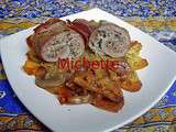 Paupiette de veau farcie, galette de p de terre, girolles et lomo grillé