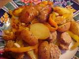 Papillotes de saucisses, poivrons et pommes de terre sur bbq