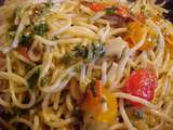 Spaghettini Viviane aux tomates cerises, ail, menthe, persil et basilic