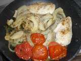 Escalope de poulet mijoté, artichaut, tomate et herbes potagères