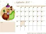 Calendrier du mois de septembre, fruits et légumes du mois et semainier de menus printable