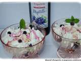 Coupe glacee myrtilles, meringue, glace vanille, chantilly et sirop de myrtilles eyguebelle