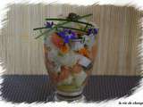 Salade de chou-fleurs, surimi, lardons de saumon fume