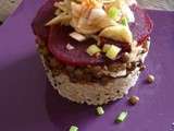 Salade superposée, lentlles , aubergines , riz et fenouil