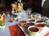 Crème au chocolat façon  flamby  et petite table familiale pour Pâques