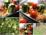 Tomates et courgettes farcies, amandes, raisins secs et raz el hanout
