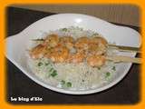Brochettes de crevettes épicées et son riz thai