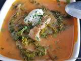 Soupe instantanée avec des légumes déshydratés (chou kale, oignon et persil)