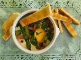 Baked eggs carbonara aux asperges