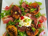 Salade de pêches grillées burrata et jambon cru
