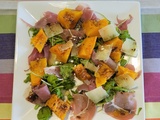 Salade tiède de butternut grillé, jambon et pecorino de Jamie Oliver