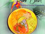 Poke Bowl fusion avec saumon gravlax, guacamole agrumes et taboulé Libanais