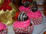 Cupcakes chocolat/fraise, coeur de fraise