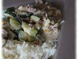 Poélée de courgettes et champignons au riz et à la viande