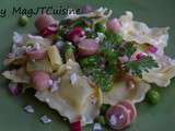 Assiette de ravioli, petit pois, et radis