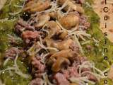 Galette de sarasin, au épinard, viande hâchée et champignon