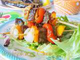 Brochettes de boeuf et légumes marinées à l’orange