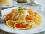 Fettucini aux crevettes, pesto et sauce alfredo