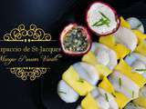 Carpaccio de st jacques a la mangue, vinaigrette passion & creme vanillee