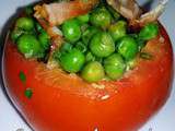 Tomates farcies aux petits pois aux lardons