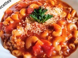 Soupe de macaronis au boeuf et aux tomates