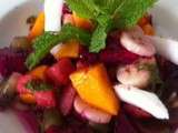 Salade de fruits aux Pitaya et noix de coco fraîche