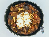 Confit d'aubergines épicé et yaourt crémeux