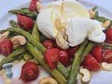 Salade d'asperges grillées, tomates cerise et burrata