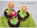 Cupcakes au chocolat, décor fleuri