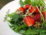 Salade! confit de dinde, lentilles, fraises, rhubarbe