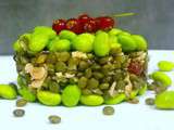 Salade de lentilles vertes du Puy au saumon, edamame et groseilles rouges